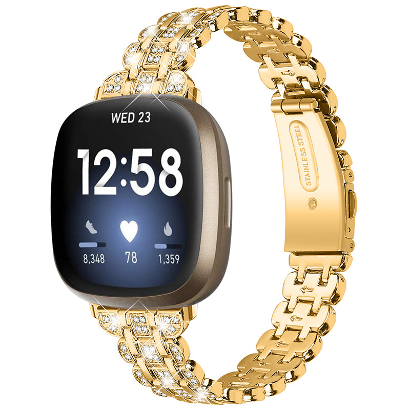 For Fitbit Versa 3 Fitbit Sense Rhinestone Decor Metal Smart Watch Band Buckle Design Watch Strap For Fitbit Versa 3 Fitbit Sense Rhinestone Decor Metal Smart Watch Band Buckle Design Watch Strap